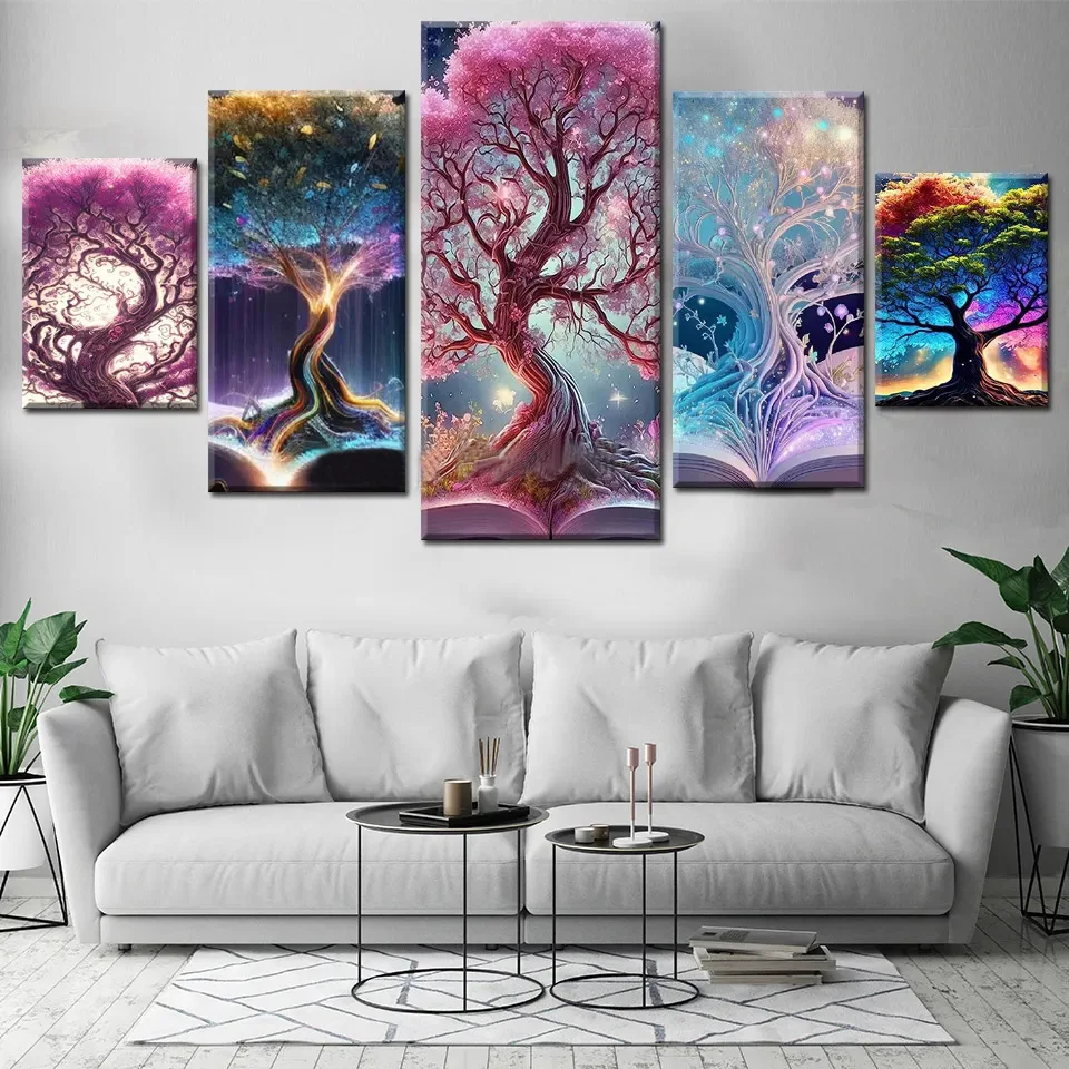 

New Fantasy Magic Tree DIY 5D Diamond Painting 5 Pieces Full Round/Square Diamond Embroidery Plant Cross Stitch Kits Decor A1196