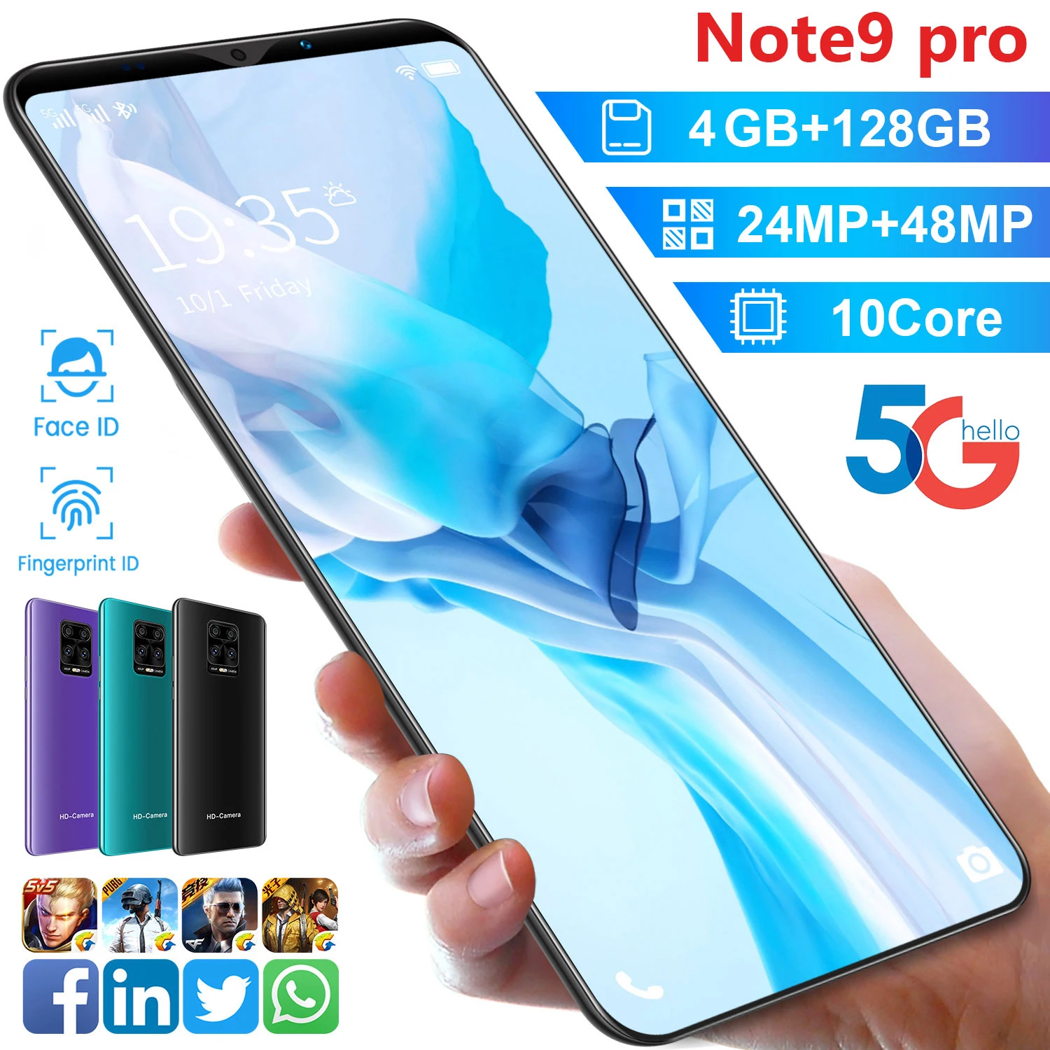 Смартфон Note 9 Pro Android 10 0 4 + 64 ГБ 5 дюйма 4G |