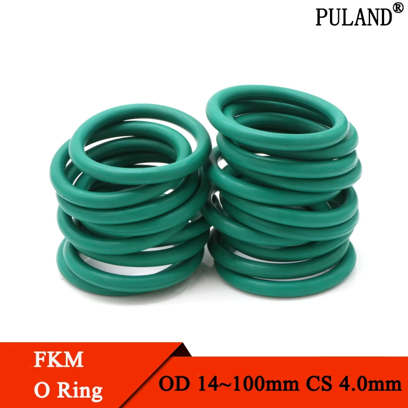 

10pcs CS 4.0mm OD 14 ~ 100mm Green FKM Fluorine Rubber O Ring Sealing Gasket Insulation Oil High Temperature Resistance Green