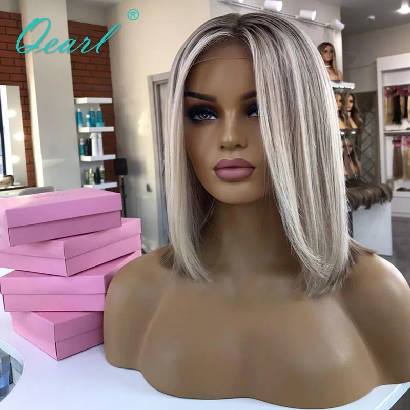 

White Platinum Blonde Human Hair Wigs for Women HD Transparent Lace Frontal Wig 13x4 Bob Short Glueless Ash Color Wig 180% Qearl