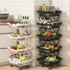 Movable Kitchen Fruit Basket Stackable Crevice Vegetable Storage Cart Floor-Mounted Multi-Layer Shelf Folding Rack Trolley Cart 1