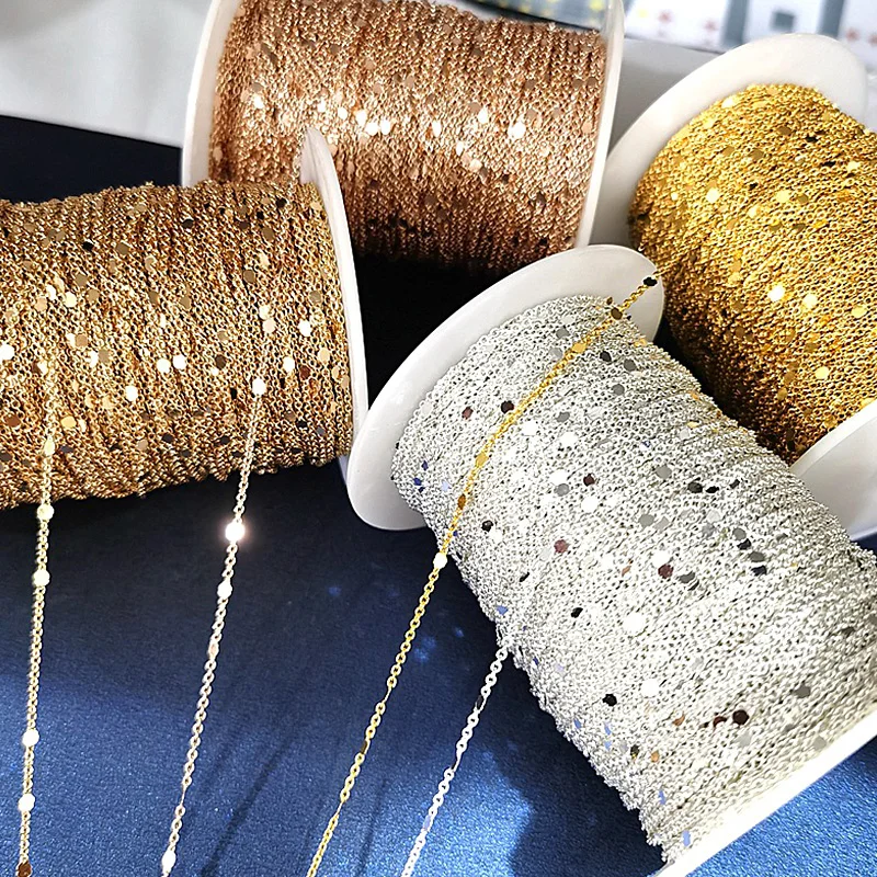 

2Meter 1.5mm Sequins Chain Tassel Gold Silver Color Copper Chain For DIY Jewelry Making Craft Necklace Bracelet Hairpin Material
