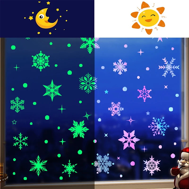 Christmas Snowflake Wall Stickers Colorful Luminous Glass Stickers Decoration Christmas Party Home Glass Tiles Snowflake Sticker