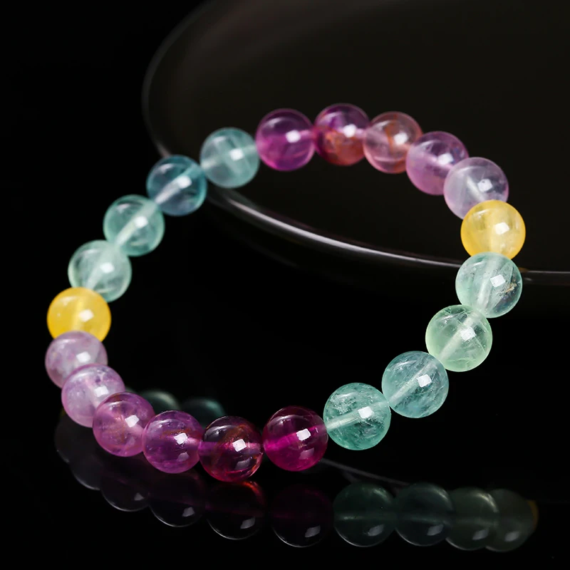 JD 5A Natural Stone Muticolor Rainbow Fluorite Bead Bracelet Women Reiki Healing Lucky Stretchy Mala Bangles Crystal Jewelry 3