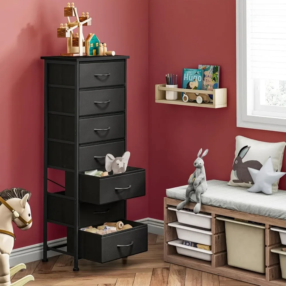 Black Tall Dresser for Bedroom, Storage Dresser Organizer with 7 Fabric Drawers, Nightstand Furniture in Closet 6