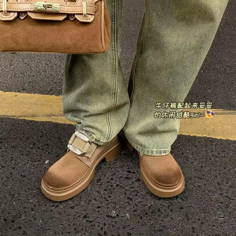 Retro College Style Small Leather Shoes for Women's Spring Versatile Thick Soled Round Toe Loafers