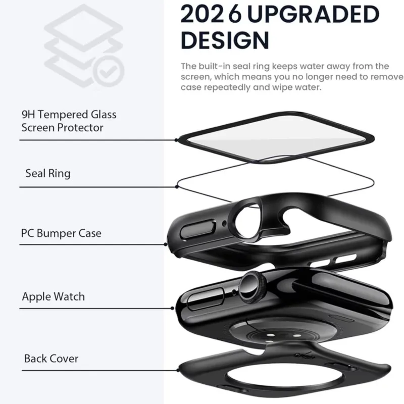 Premium Tempered Glass Apple Watch Protective Case - 360° Full Coverage + PC Bumper