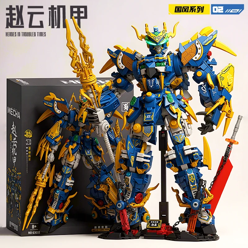 Big Superhero Mecha Robot Building Blocks Blue Dragon Warrior DIY Construction F
