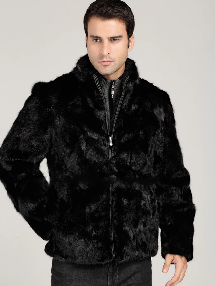 Winter Thick Warm Men Faux Fur Coat Zipper Lapel Long Sleeve Casual Loose Trench Coat Luxury Brand Fur Coats Black