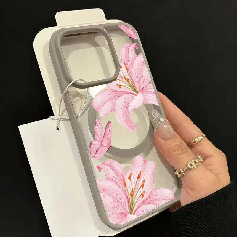 Elegant Pink Lily Floral Wireless Charging Phone Case - Stylish Protective Edge Cover