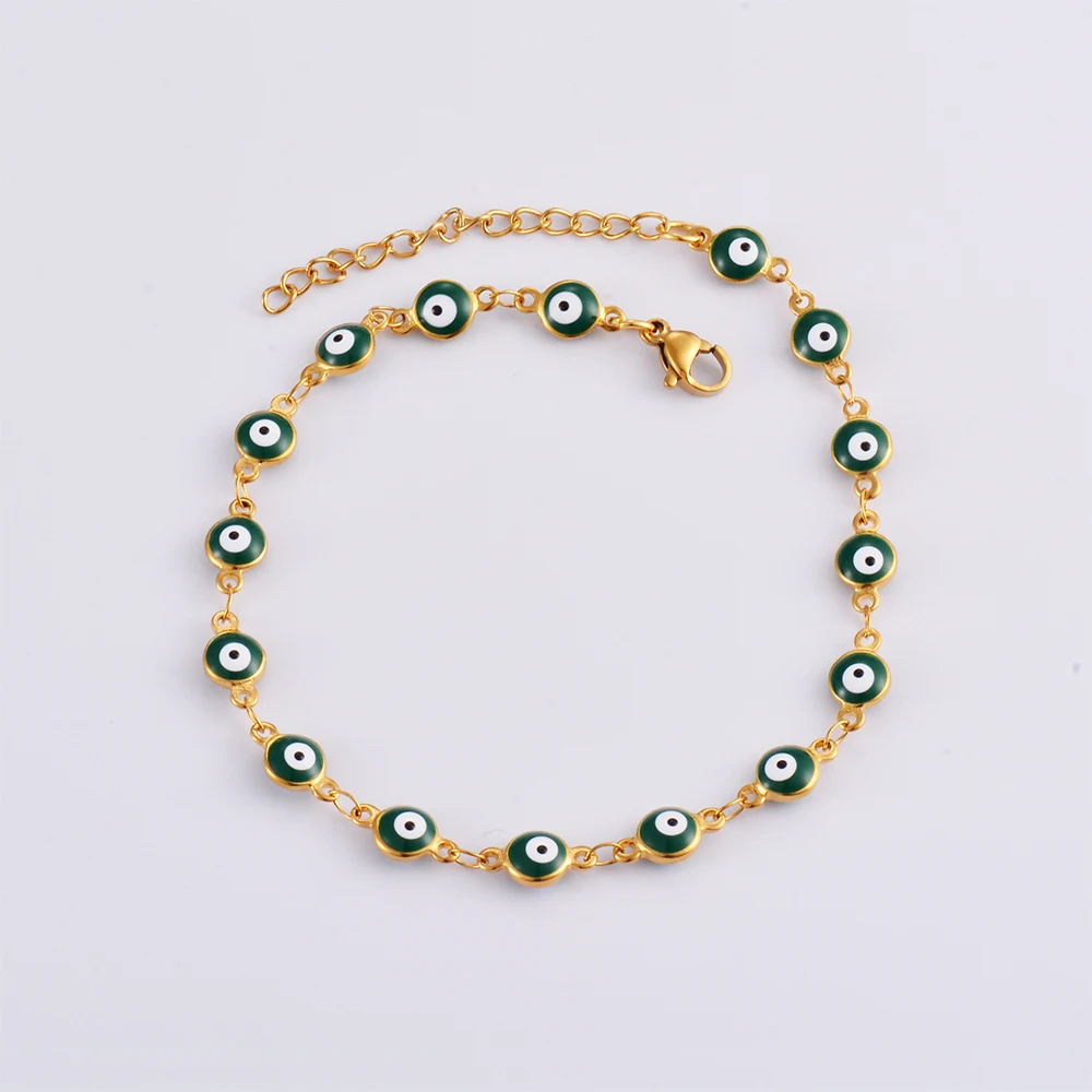 Elegant Stainless Steel Bracelet with Blue and Red Enamel Evil Eye Charm - Women's Lucky Jewelry Gift