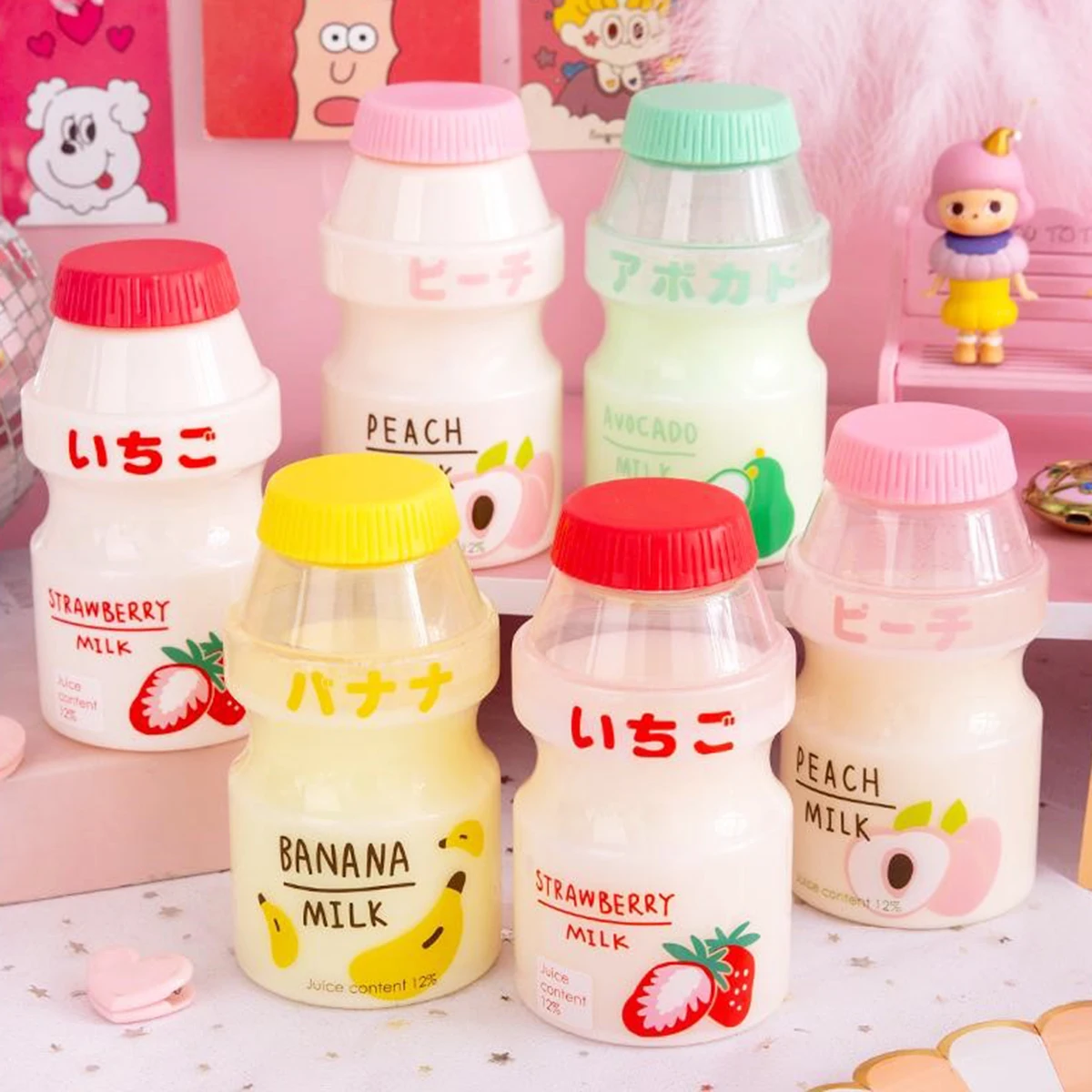 480ml Plastic Water Bottle Tour Drinking Bottle Yakult Shape Cute Kawaii Milk Carton Shaker For Kids/Girl/Adult Glass HOT