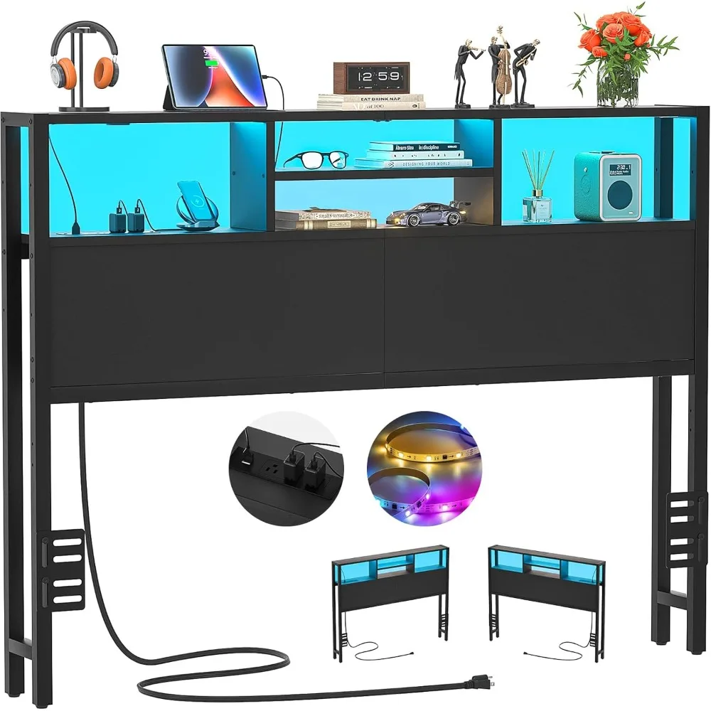 Headboard for Full Size Bed with Storage, Headboards with Outlets, USB Ports and LED Light, Full Size Head Board Only