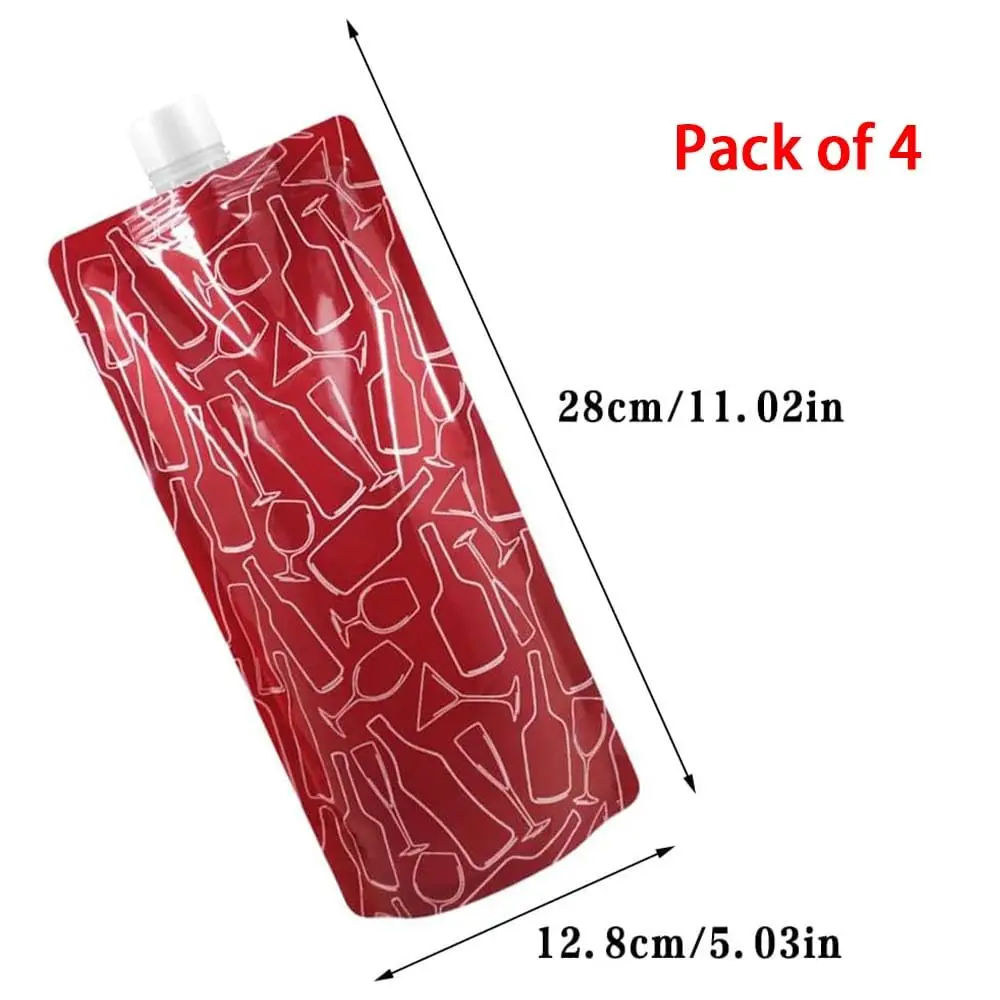 750ML Folding Water Bag with Suction Nozzle Leak Proof Portable Beverage Bottle Food Grade Plastic Wine Bags Wine Bottom Pouch