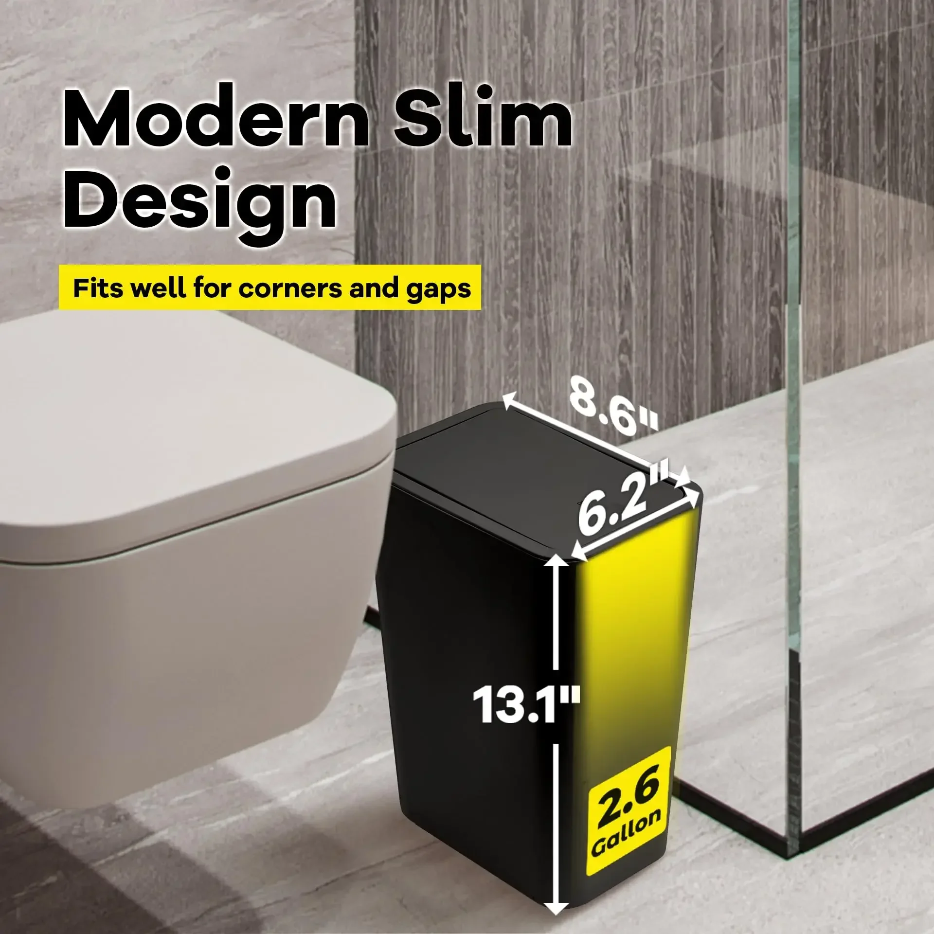Bathroom Trash Can 10L Small with Press Top Lid for Toilet Bedroom Living Room Plastic Wastebasket