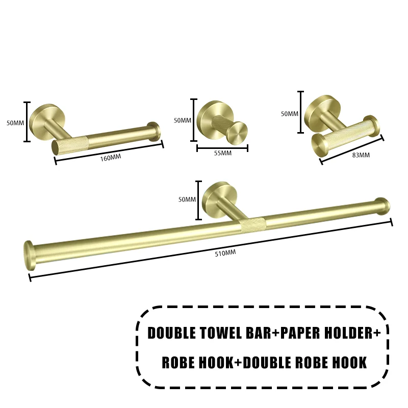 

Brushed gold hardware suit robe coat hook toilet paper holder bath double towel bar bathroom accessories kit