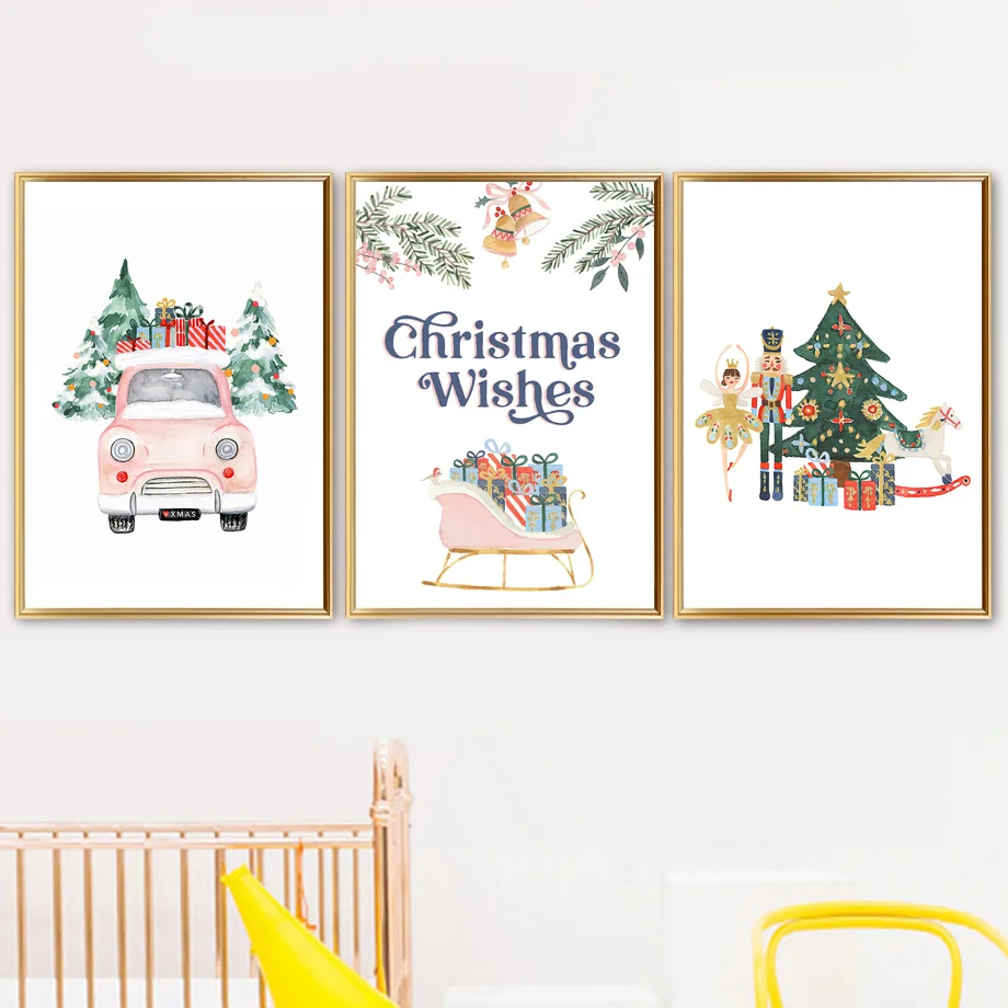 Fun Vintage Christmas Decor Prints Tree Car Holiday Quotes Canvas ...