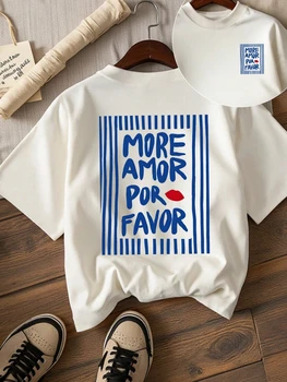 Summer More Amor Por Favor Creative Design Round Neck Suitable for Surfing Beach T-shirt Summer Spring Women Short Sleeves 1