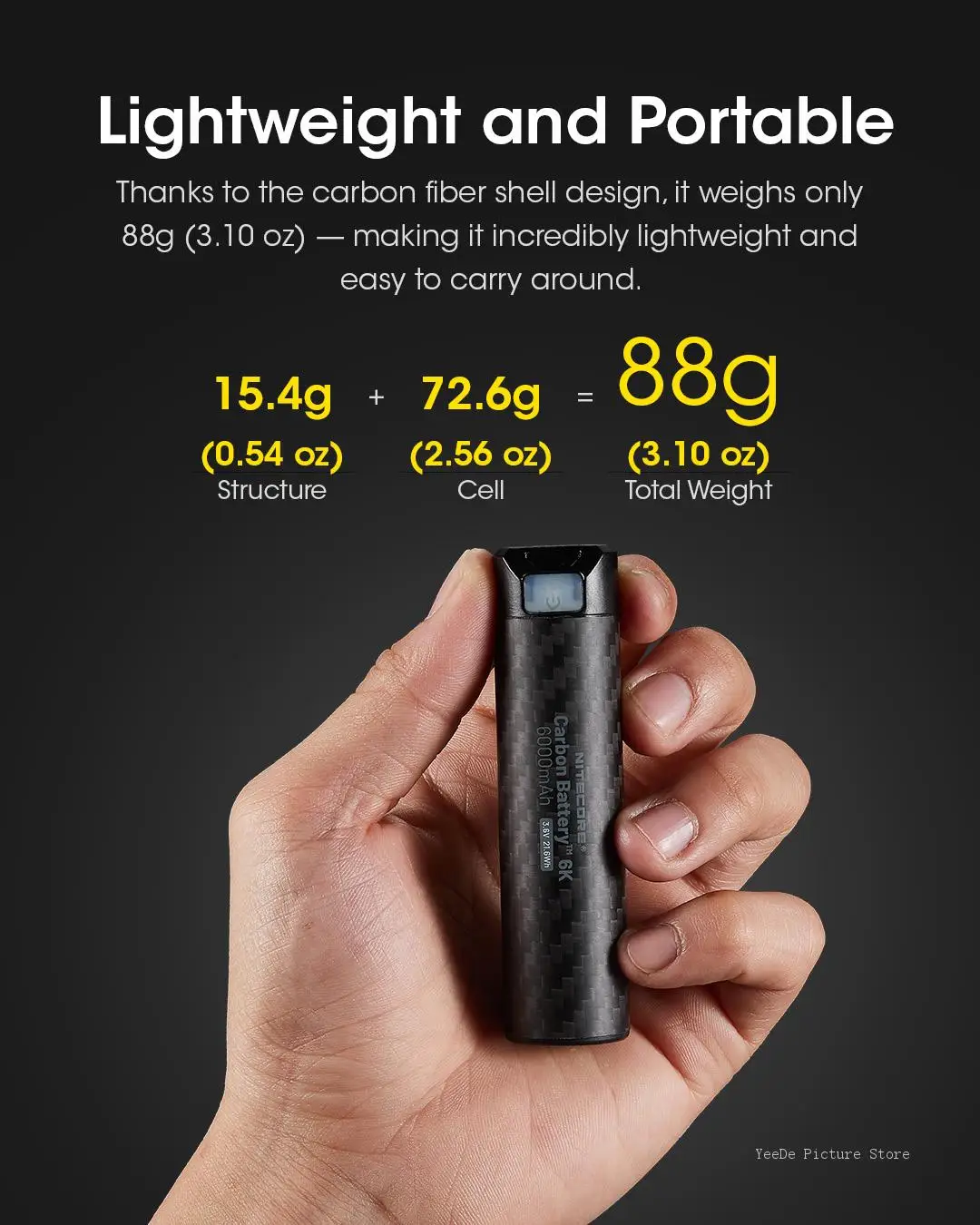 Nitecore Carbon Battery 6K USB-C Rechargeable 6000mAh Lithium battery for Extenede headlamp Runtime Photography rechargeable battery camera battery