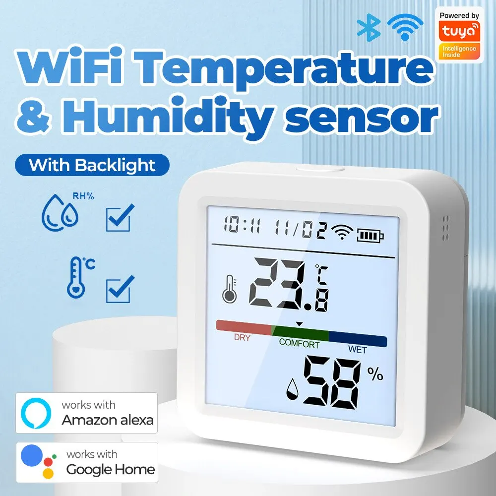 Tuya novo sensor de umidade temperatura wi-fi vida inteligente iluminação de fundo higrômetro termômetro sensor suporte alexa google assistente casa