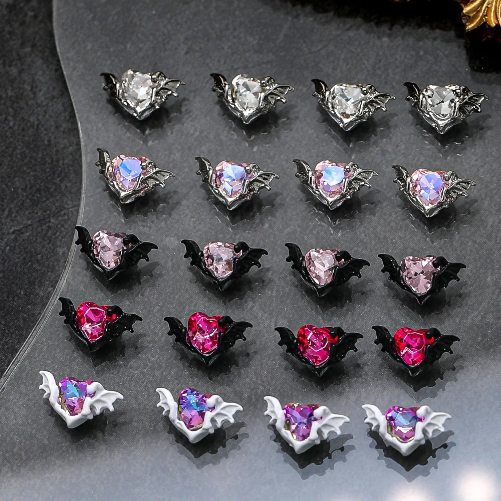 

10pcs 3D Evil Heart Nail Art Charm Punk Metal Retro Demon Wings with Diamonds Nail Decoration DIY Luxury Manicure Accessories