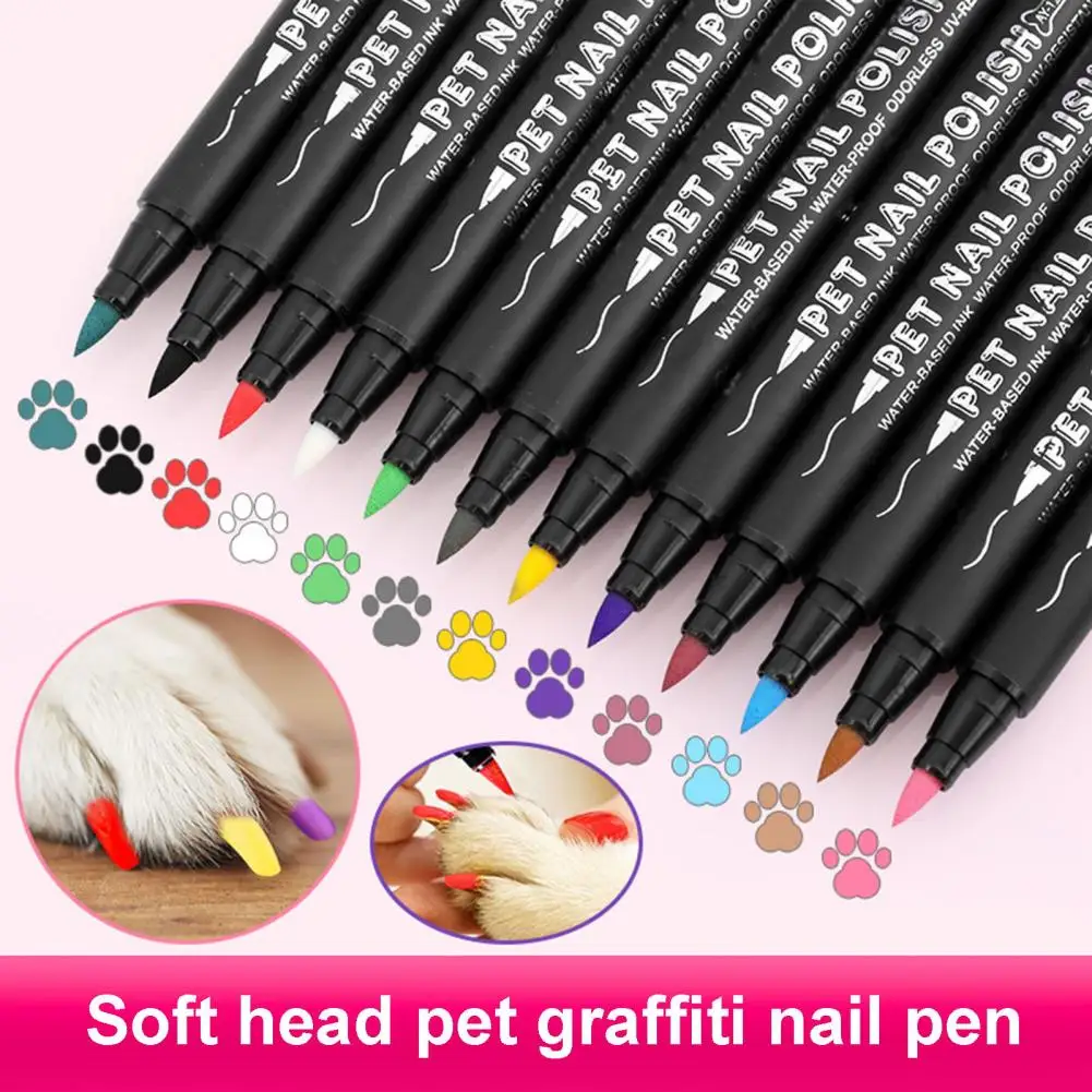 Pet Nail Art Pen for Dogs Cats Stylish Pet Nail Design Tool 12-color Quick Dry Art Pen Set for Puppy Cat Soft Small