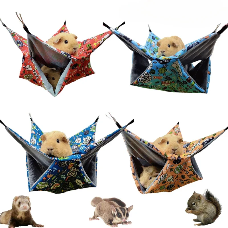 Double Layer Pets Hammock Plush Warm Bed Hamster Cage Sleeping Pad Print Guinea Pig Bed Rodent Hammock Chinchilla Little House - Image 3