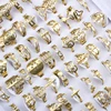 50 Pcs/Lot Fashion Hollow Out Stainless Steel Rings For Women Men Mix Style Flower Heart Crown Jewelry Party Gifts 5