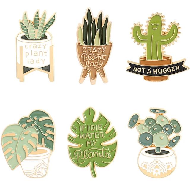 Crazy Plant Lady Pin, Plant Pins Enamel, Succulent Brooch, Bag Backpack