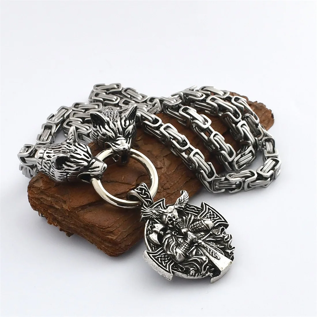 Nordic Celtic Wolf Men's Stainless Steel Necklace Viking Warrior Crow Pendant Amulet Accessory Viking Rune Jewelry