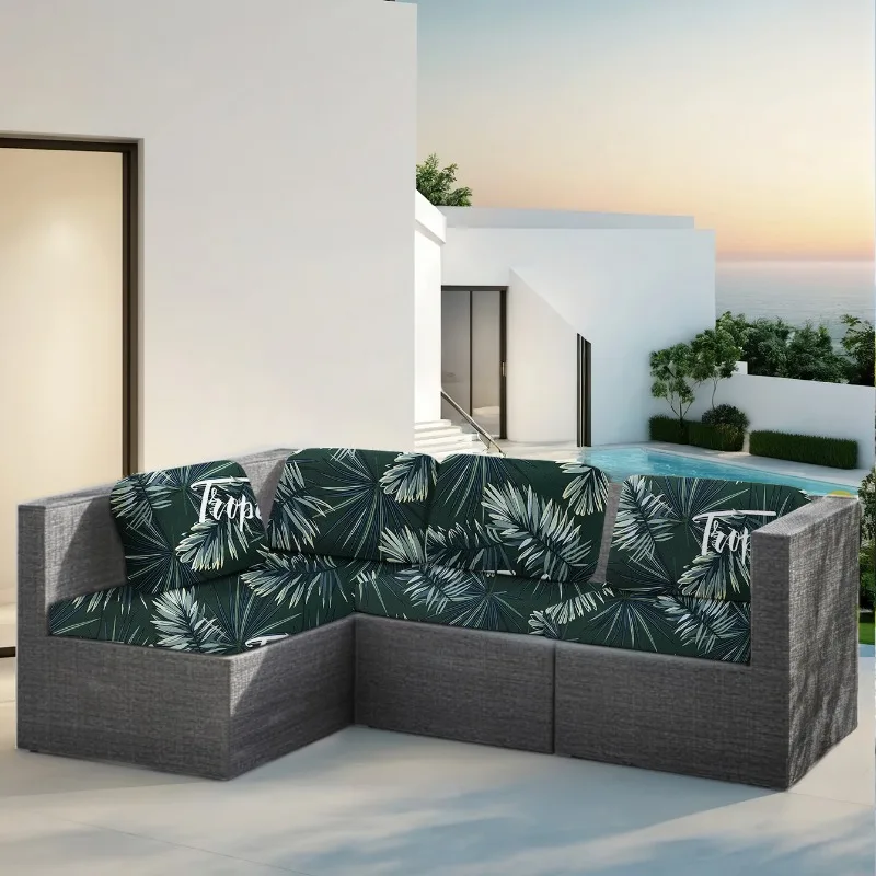 Tropical Leaf Print Waterproof Stretch Outdoor Sofa Covers - Patio Furniture Protectors Slipcovers