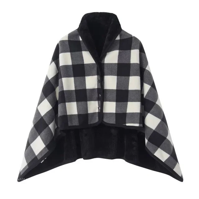 Cozy Plaid Wearable Blanket - Soft Fleece Shawl for Adults, Office, Travel & Home