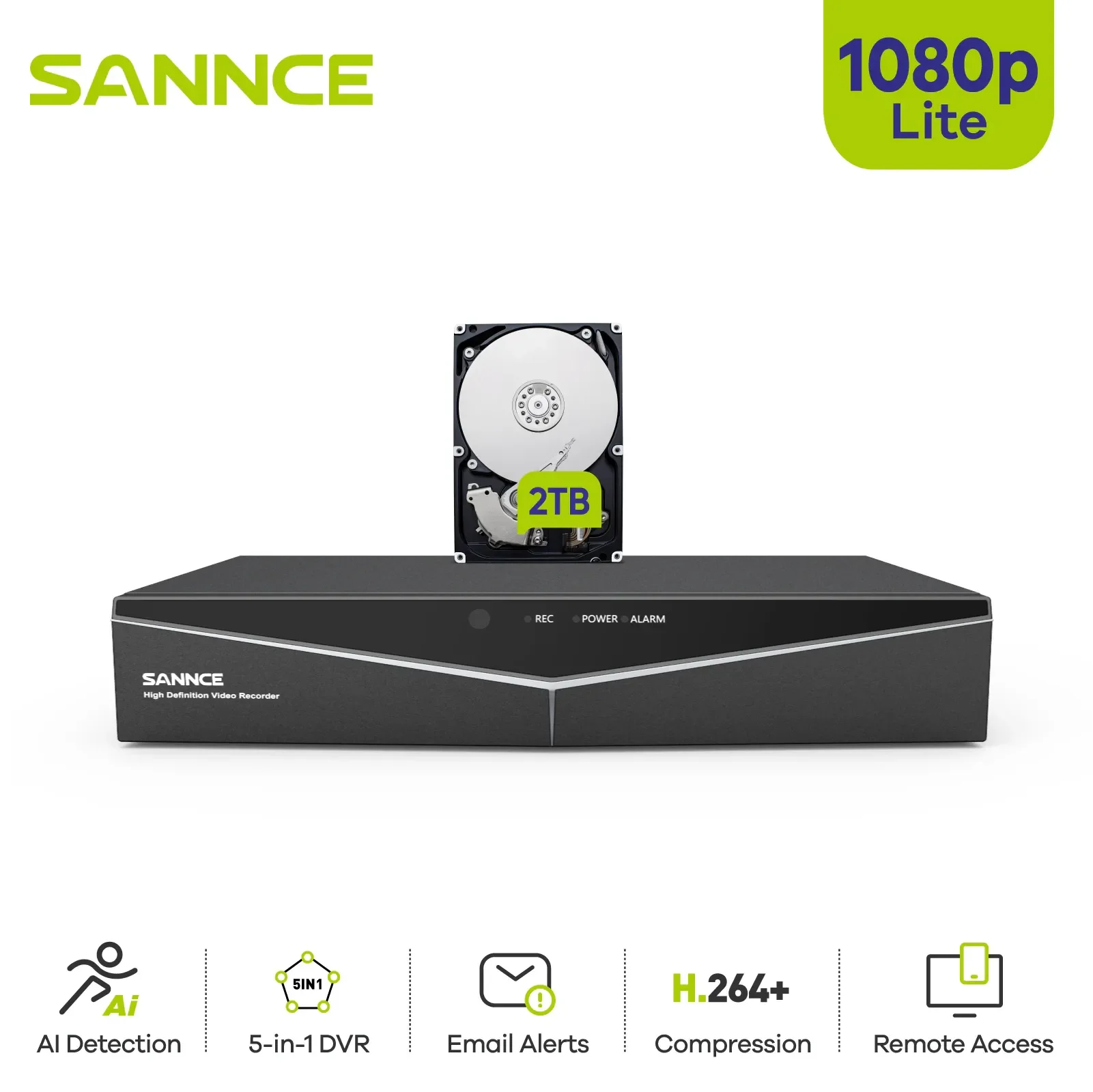 SANNCE 8 Channel 1080P 5-in-1 Security DVR 1080P Hybrid CCTV Video Recorder 8CH for Home Surveillance System with 2T HDD network video recorder surveillance security