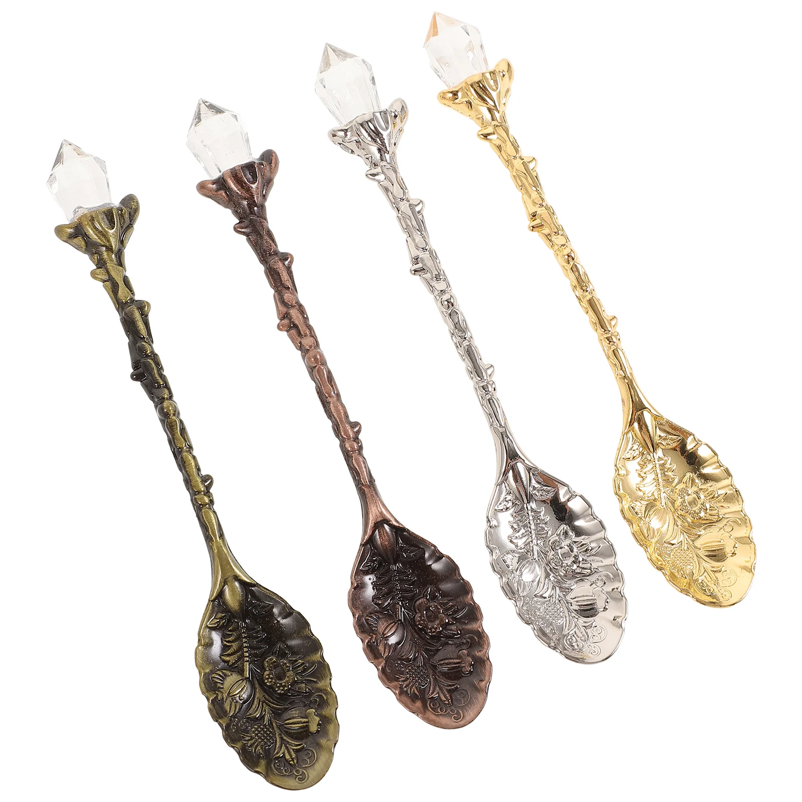 

8 Pcs Flatware Ice Cream Scoop Teaspoon Crystal Head Yogurt Spoons Zinc Alloy Stirring Tasting Coffee Mixing Soup