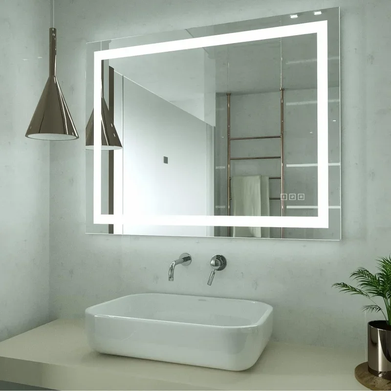 

32x40 inch LED lighted bathroom mirror, wall mounted dimmable makeup vanity mirror, anti-fog mirror, 3-color adjustable warm/N