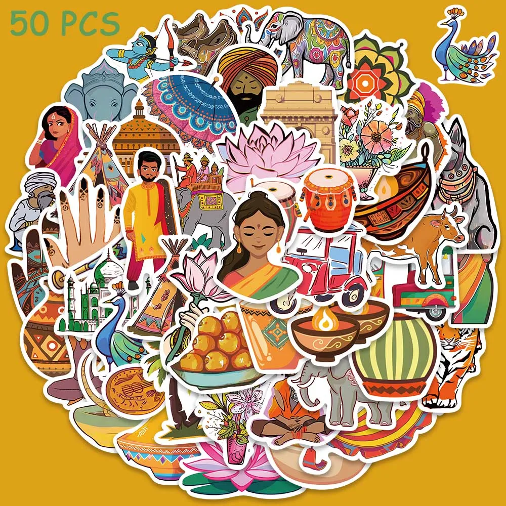 

50pcs India Stylistic Stickers Aesthetic Graffiti Decals For Laptop Suitcase Skateboard Scrapbook Diary Car Bottle Stickers