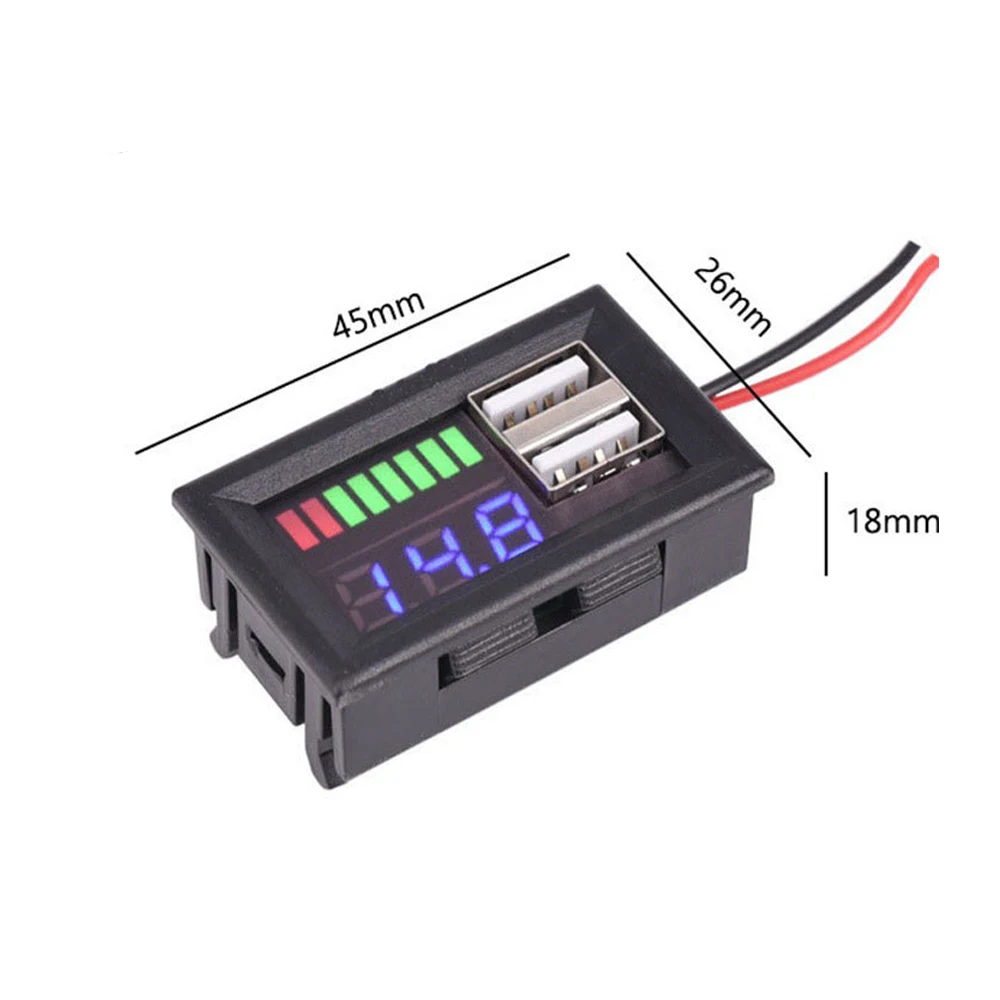 듀얼 USB 5V 2A 출력을 갖춘 12V 자동차 배터리 전압 디스플레이, 자동차 오토바이 RV용 디지털 전압계 전력 감지기