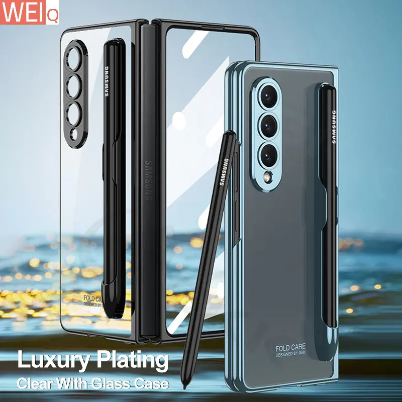 

Чехол для Samsung Galaxy Z Fold 4 5G, прозрачный защитный жесткий чехол с гальваническим покрытием и слотом для ручки для Galaxy Z Fold4 со стеклянным чехлом ZFOLD4