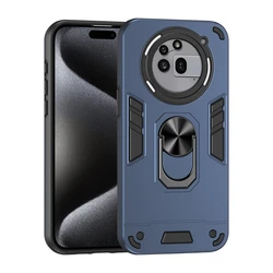 Shockproof Armor Magnetic Ring Holder Case with Lens Protection for Nothing Phone 3A (Navy Blue)