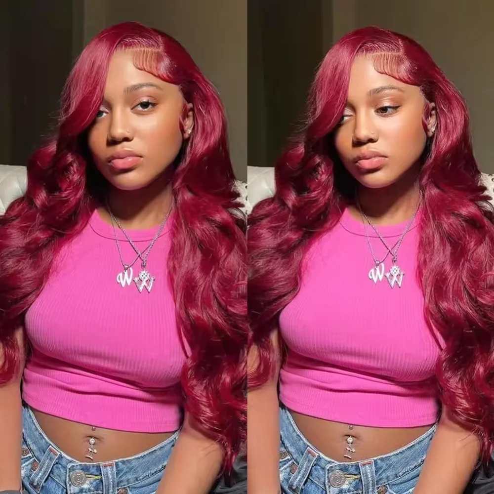 99J Burgundy Body Wave Lace Front Wig Human Hair 13x4 HD Transparent 18 34 Inch Lace Frontal Wigs For Women 2