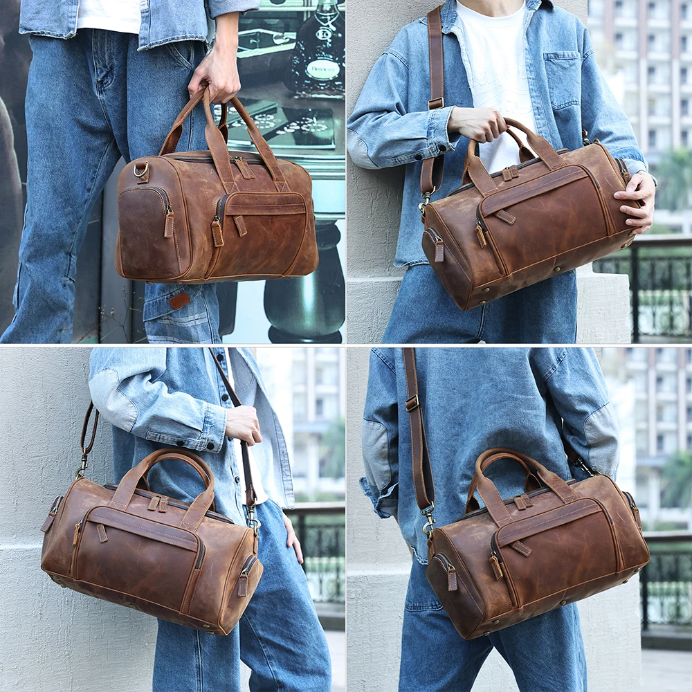 JOYIR Travel Duffel Bag Crazy Horse Leather Weekender Bag Vintage Carry on Overnight Bag Sports Duffel Shoulder Bag for Men