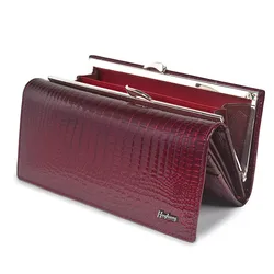 Genuine Leather Women's Wallet Crocodile Pattern Designer Female Coin Purses Card Holder Magnetic Snap Ladies Money Clutch Bags
