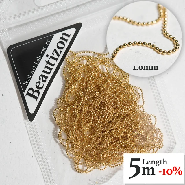 Nail Chain 0.8mm/1.0mm/50cm Rose Gold Silver Pixie Stone Decorations Accessory Metal Steel Ball Chain Nail Art Jewelry Gold (1mm)