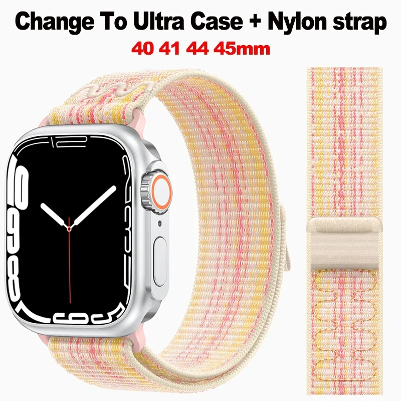 애플 워치 밴드용 울트라 케이스 및 나일론 스트랩, 한국 팔찌, 한국 iwatch 시리즈 9 8 se 7 6 5 4, 44mm, 40mm, 45mm, 41mm