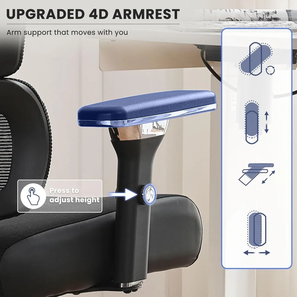 Ergonomic Office Chair, Big and Tall Mesh Chair 400LBS for Home Office&Gaming, High Back Desk Computer Chair with Lumbar Support 4