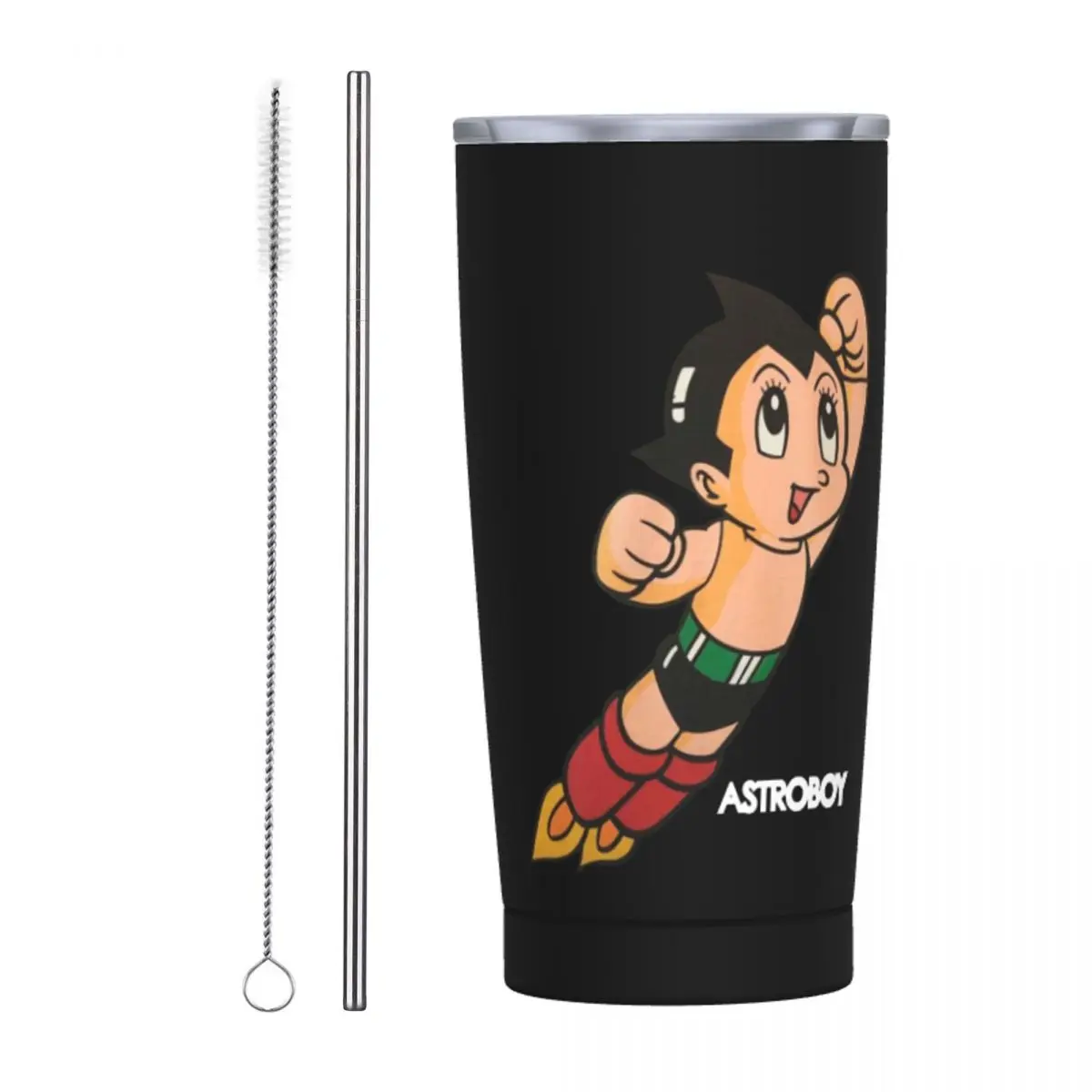Vintage Astroboy Anime Robot Bicchiere Isolato Con Cannucce Coperchio Astro Boy Space Cartoon Manga Vacuum Thermal Mug Thermos Cup