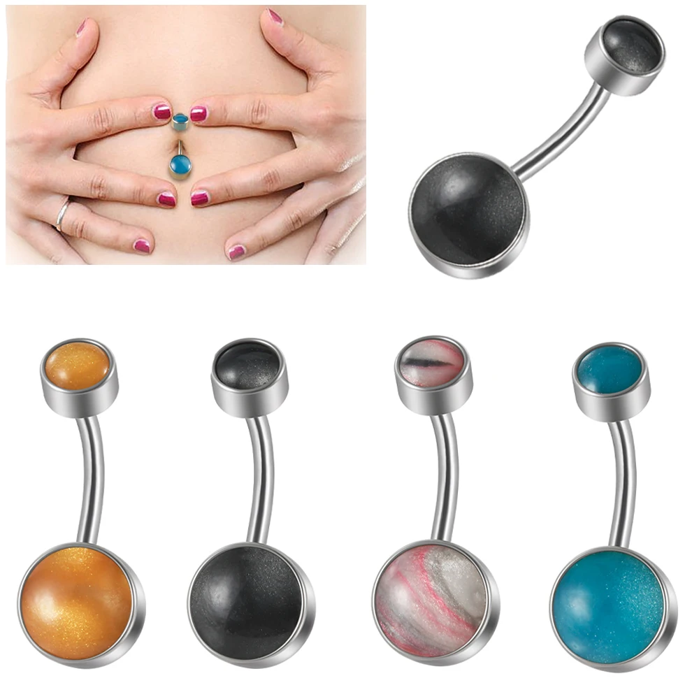 

1PC 14G Belly Button Rings Surgical Stainless Stee Round Artificial Natural Stone Navel Ring Barbell Stud Body Piercing