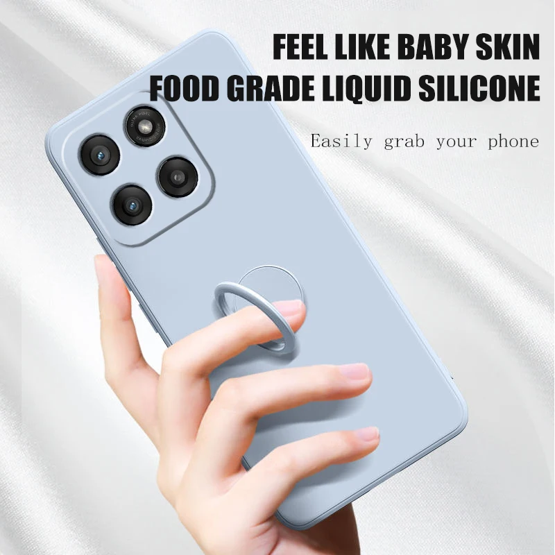Silicone Case with Finger Ring Stand Holder and Lens Protection for Motorola Edge 60 Fusion - Solid Color Cover