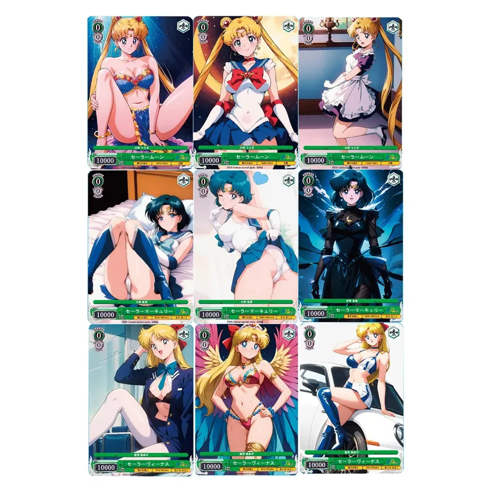 9Pcs/set Diy Anime Girl Tsukino Usagi Aino Minako Mizuno Ami Flash Card Self Made Classic Anime Collection Cards Gift Toy