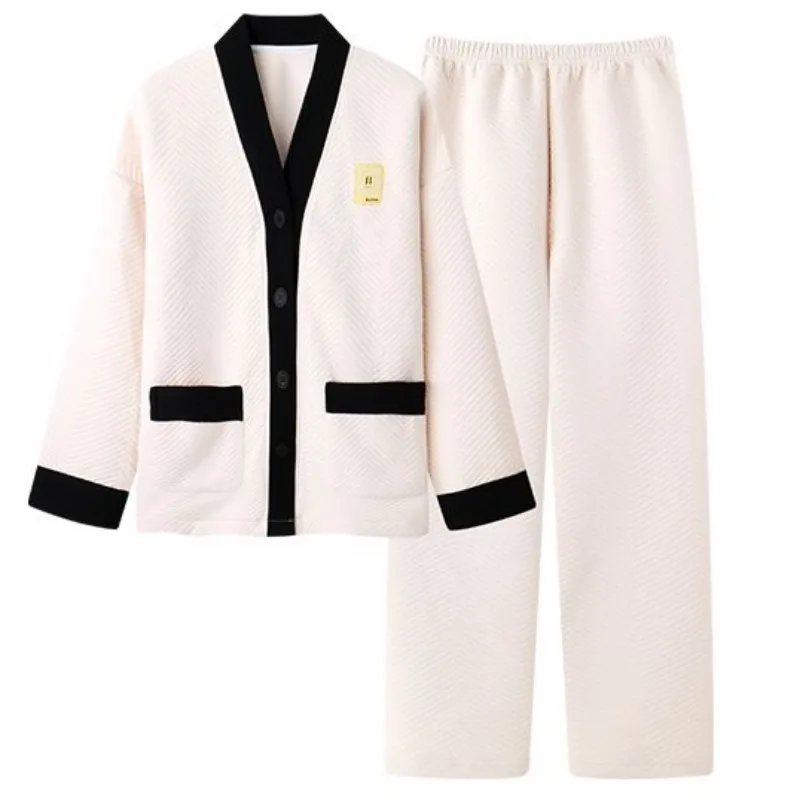 2023 New Autumn Winter Three-layer Sandwich Warm Pajamas Women Thickened Loungewear Pure Cotton Long Sleeved Air Cotton Homewear
